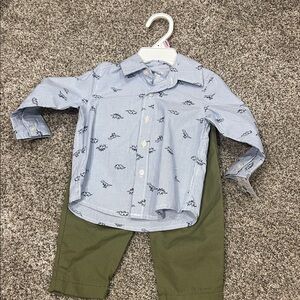 Baby boy 9 month NWT new button up dinosaur striped collar shirt with pants
